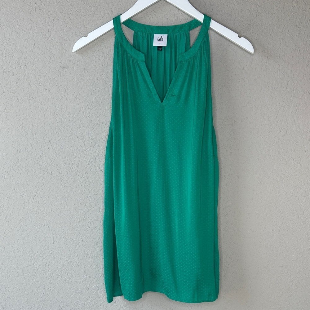 CAbi Sleeveless Lush Blouse #5549 Halter Green Polka Swiss‎ Dot Top Size L - Picture 2 of 12